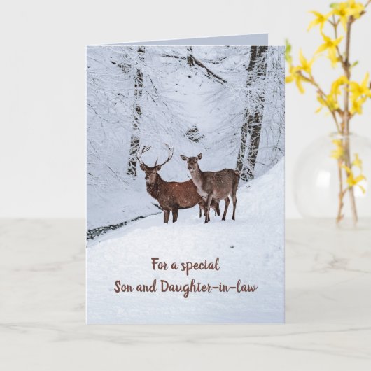 Bewerkbare herten in de winter Kerstgroet Kaart (Gele Bloem)