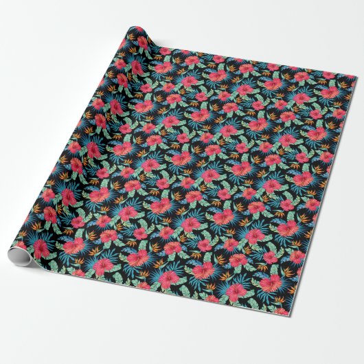 Bewerkbare hibiscus, bloemmotief cadeaupapier (Uitgerold)