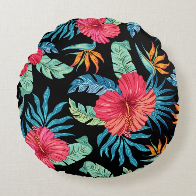Bewerkbare hibiscus,  bloemmotief rond kussen (Voorkant)