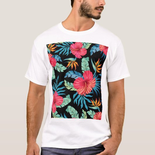 Bewerkbare hibiscus, bloemmotief t-shirt (Voorkant)