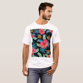 Bewerkbare hibiscus, bloemmotief t-shirt (Voorkant volledig)