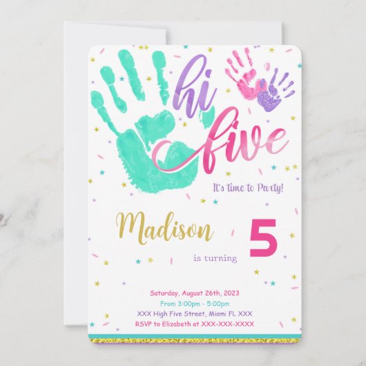 Bewerkbare Hoge Vijf Verjaardag Uitnodiging (Voorkant)