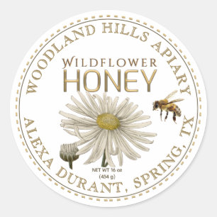 Bewerkbare Honey Jar Bee Wildflower Daisy Label