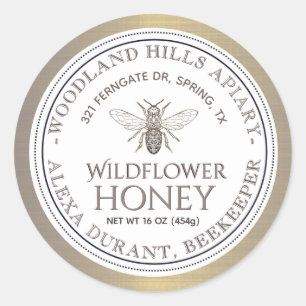 Bewerkbare Honey Jar Bee Wildflower Honey Gold Lab Ronde Sticker