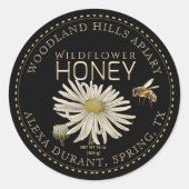 Bewerkbare Honey Jar Bee Wildflower Label Zwart (Voorkant)