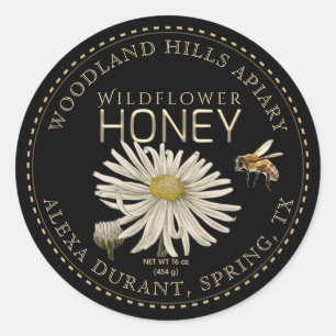Bewerkbare Honey Jar Bee Wildflower Label Zwart