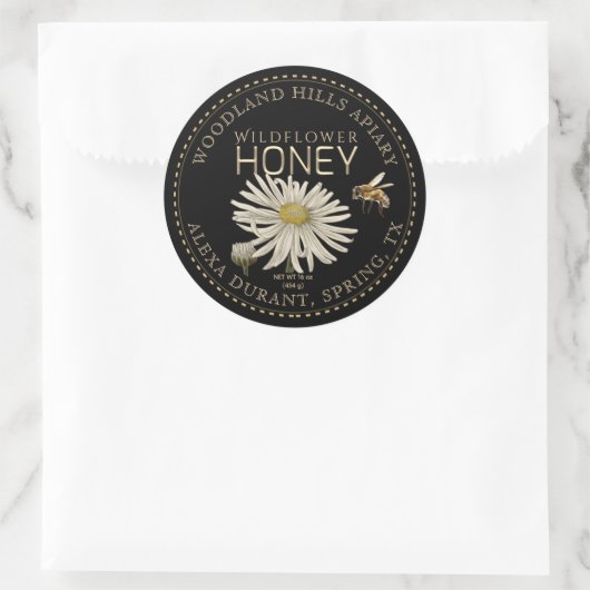 Bewerkbare Honey Jar Bee Wildflower Label Zwart (Tas)
