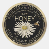 Bewerkbare Honey Jar Bee Wildflower Label Zwart Go (Voorkant)