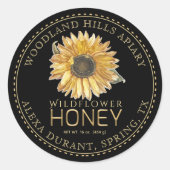 Bewerkbare Honey Jar Bee Zonnebloem Label (Voorkant)