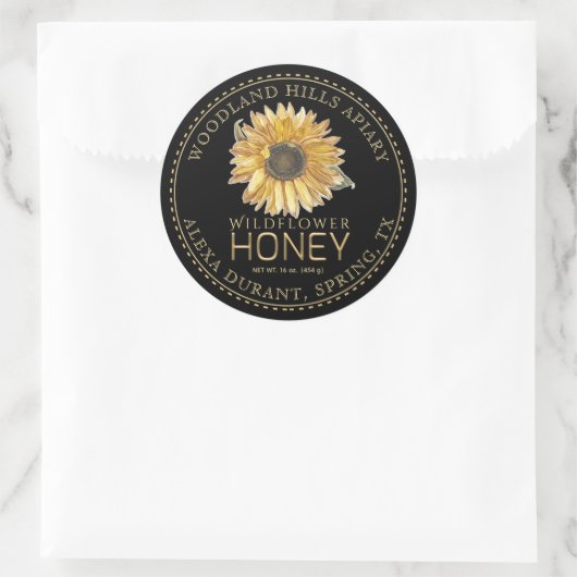Bewerkbare Honey Jar Bee Zonnebloem Label (Tas)