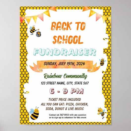 Bewerkbare honingbij terug naar school flyer poster (Voorkant)