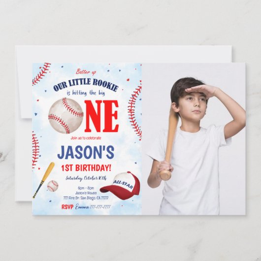 Bewerkbare honkbal foto uitnodiging (Voorkant)