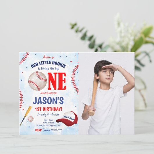 Bewerkbare honkbal foto uitnodiging (Staand voorkant)