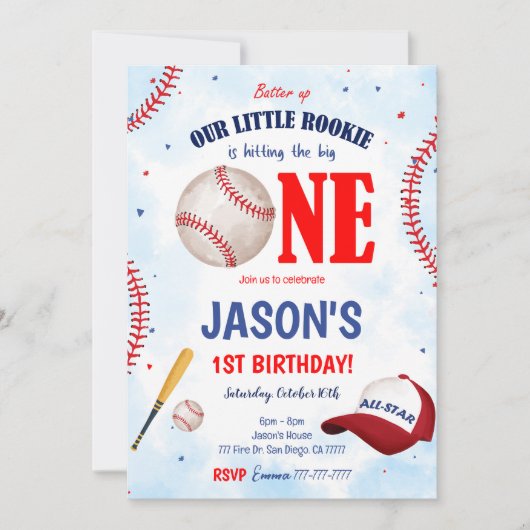 Bewerkbare honkbal uitnodiging (Voorkant)