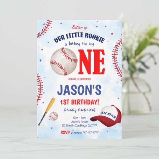 Bewerkbare honkbal uitnodiging (Staand voorkant)