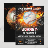 Bewerkbare honkbal verjaardagsfeestuitnodiging kaart (Voorkant / Achterkant)