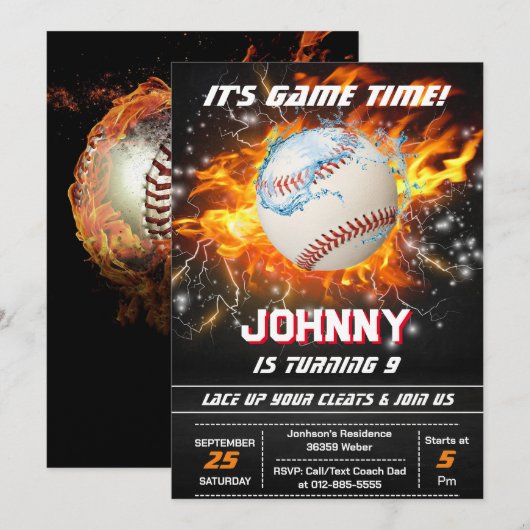 Bewerkbare honkbal verjaardagsfeestuitnodiging kaart (Voorkant / Achterkant)