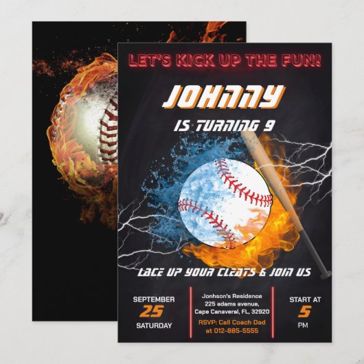 Bewerkbare honkbal verjaardagsuitnodiging Sjabloon Kaart (Voorkant / Achterkant)