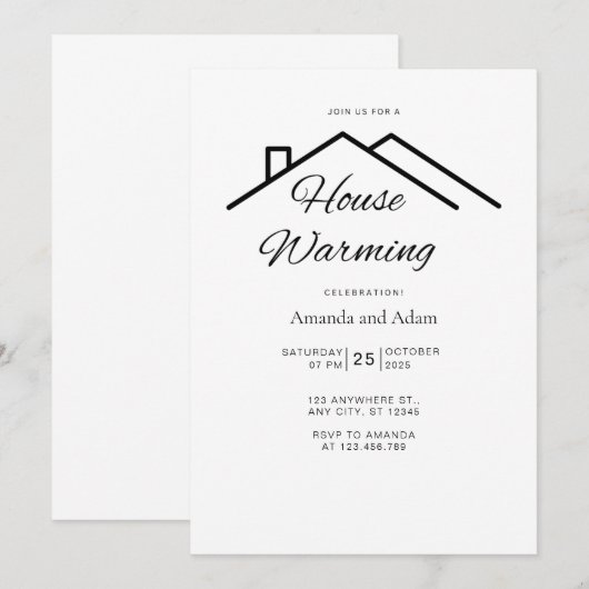Bewerkbare House Warming Invitation Simple Minimal Kaart (Voorkant / Achterkant)
