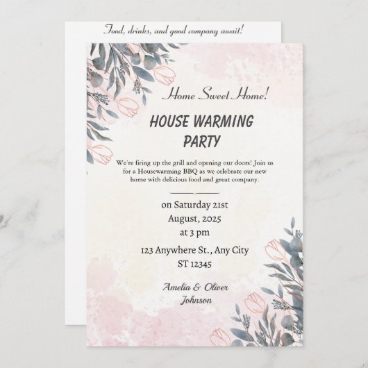 bewerkbare Housewarming Invitation Kaart (Voorkant / Achterkant)