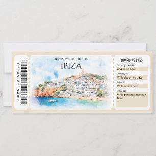 Bewerkbare Ibiza Plane Boarding Pass Ticket Kaart