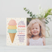 Bewerkbare Ice Cream Verjaardag Uitnodigen met fot Kaart (Staand voorkant)