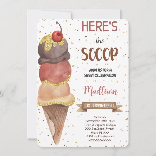 Bewerkbare Ice Cream verjaardagsuitnodiging Kaart (Voorkant)