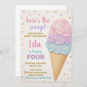 Bewerkbare Ice Cream verjaardagsuitnodiging Kaart (Voorkant / Achterkant)