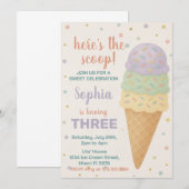 Bewerkbare Ice Cream verjaardagsuitnodiging Kaart (Voorkant / Achterkant)