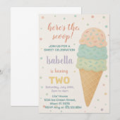 Bewerkbare Ice Cream verjaardagsuitnodiging Kaart (Voorkant / Achterkant)