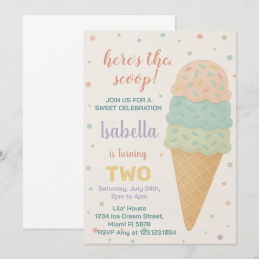 Bewerkbare Ice Cream verjaardagsuitnodiging Kaart (Voorkant / Achterkant)