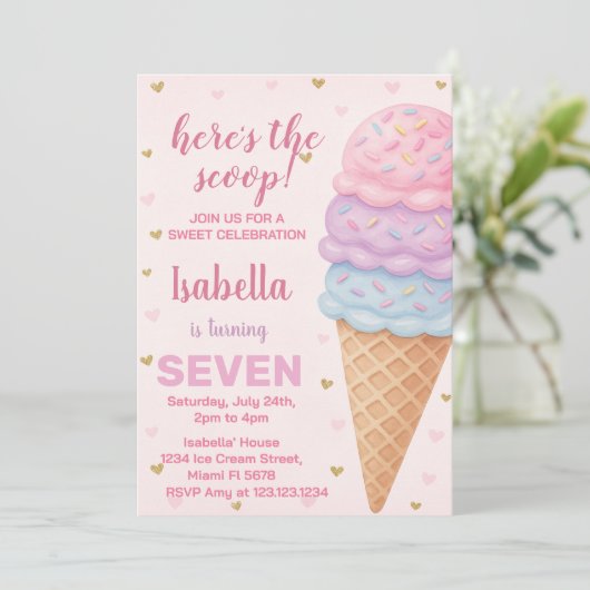 Bewerkbare Ice Cream verjaardagsuitnodiging Kaart (Staand voorkant)