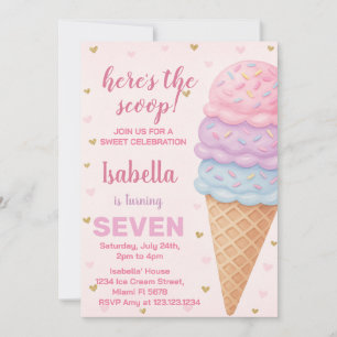 Bewerkbare Ice Cream verjaardagsuitnodiging Kaart