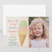 Bewerkbare Ice Cream verjaardagsuitnodiging Kaart (Voorkant / Achterkant)