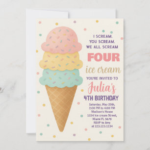 Bewerkbare Ice Cream verjaardagsuitnodiging Kaart