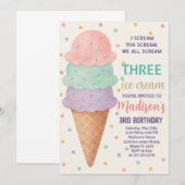 Bewerkbare Ice Cream verjaardagsuitnodiging voor k Kaart (Voorkant / Achterkant)