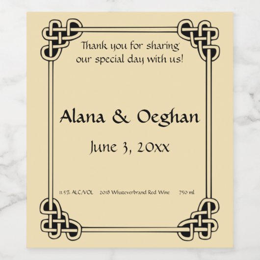 Bewerkbare Ierse Keltische knoop Wijn Etiket (Enkel label)