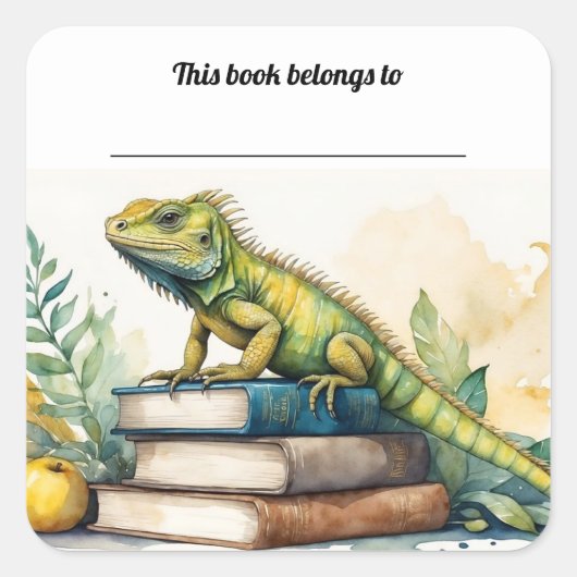 Bewerkbare Iguana en Boeken Bookplate Sticker (Voorkant)