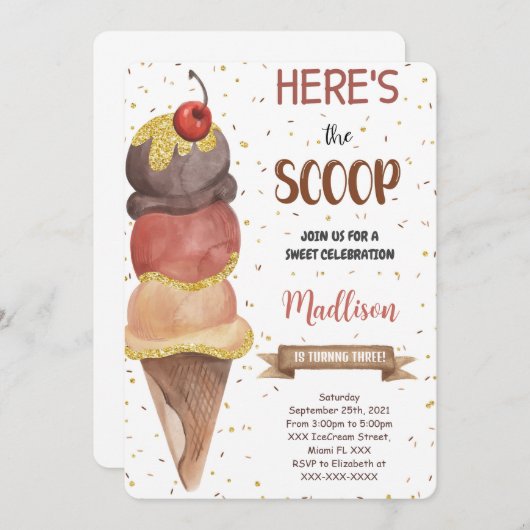 Bewerkbare ijs verjaardagsuitnodiging kaart (Voorkant / Achterkant)