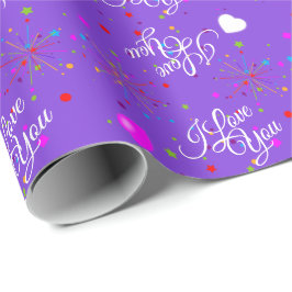 Bewerkbare 'Ik hou van jou' op paars of jouw kleur Cadeaupapier
