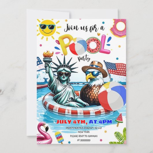 Bewerkbare Independence Day Pool Party Patriotic 4 Kaart (Voorkant)