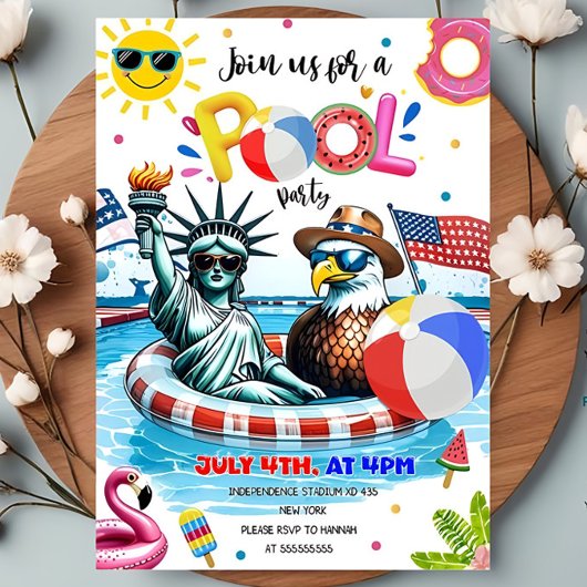 Bewerkbare Independence Day Pool Party Patriotic 4 Kaart