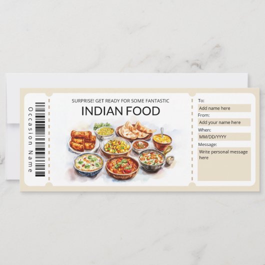 Bewerkbare Indiase Food Gift Voucher Sjabloon Kaart (Voorkant)
