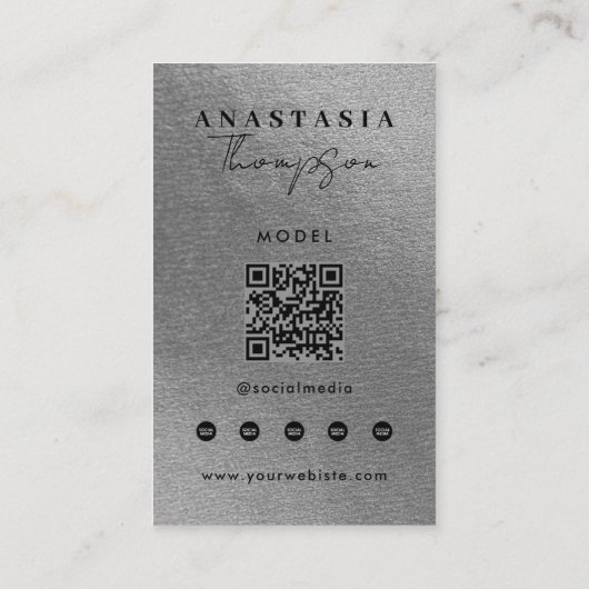 Bewerkbare Influencer Content Creator Silver Visitekaartje (Achterkant)