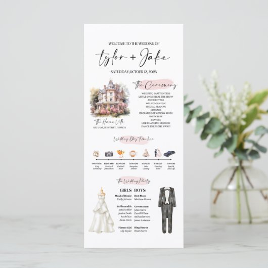 Bewerkbare Infographic Wedding Programma Sjabloon (Staand voorkant)