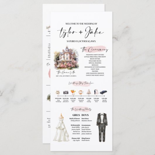 Bewerkbare Infographic Wedding Programma Sjabloon (Voorkant / Achterkant)