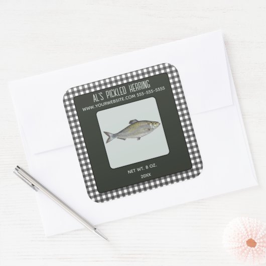 Bewerkbare ingelegde haring vierkante sticker (Envelop)