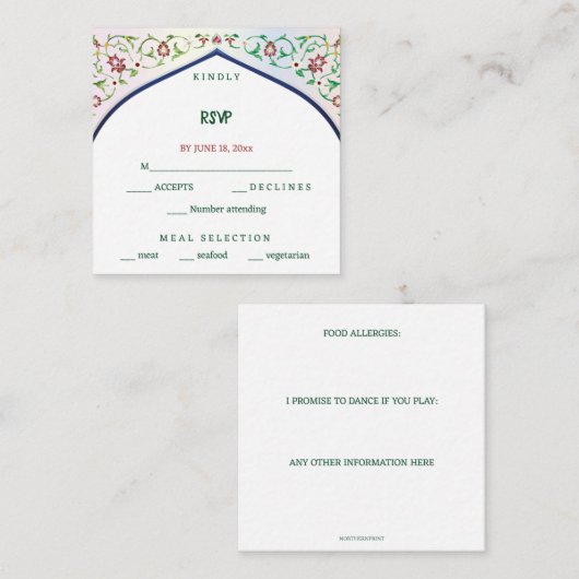 Bewerkbare Ingewikkelde Indiase Boog RSVP Informatiekaartje (Voorkant / Achterkant)