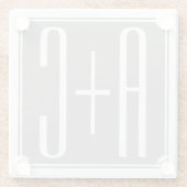 Bewerkbare Initialen voor Koppels | Wit & Grijs Glazen Onderzetter (Achterkant)