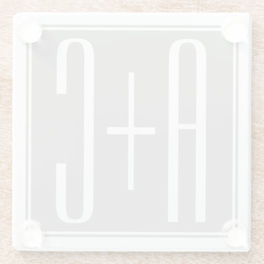 Bewerkbare Initialen voor Koppels | Wit & Grijs Glazen Onderzetter (Achterkant)